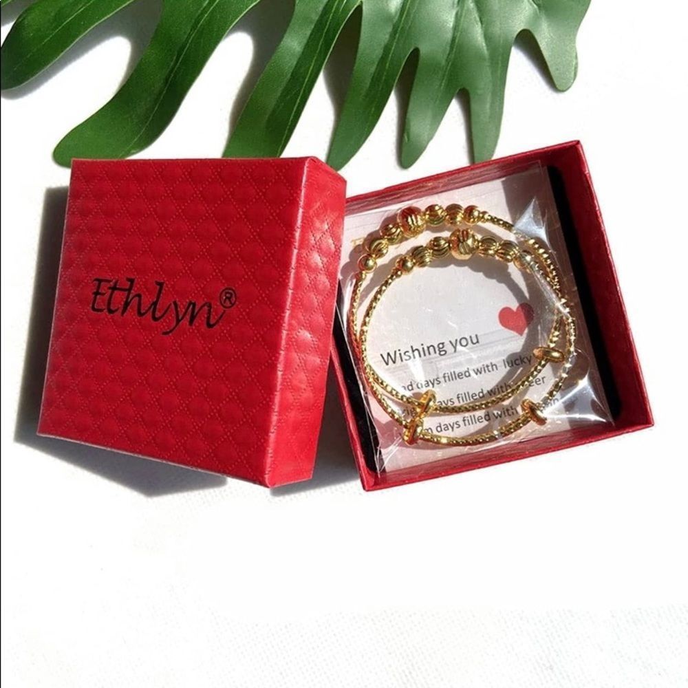 2Pcs Gifts Gold Plated Adjustable Beads Bangle Birthday Present for Kid Baby - Picture 4 of 5